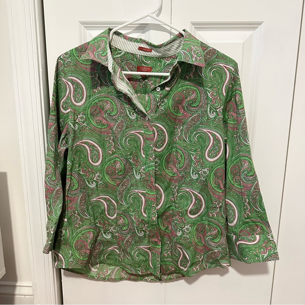 talbots fun print button up shirt
